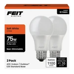Feit Electric A19 Led Light Bulbs, 75w 2 Count (pack Of 1), 2700k Soft White. Fixed Price $17.99.