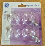 Ge 4 Pack 25-watt Crystal Clear G16.5 Globe Light Bulbs New. Fixed Price $17.99.