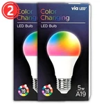 2 - Via Color Changing Led Bulb, 5w A19, Rgb 16 Colors, Built In Memory Function. Fixed Price $12.99.