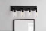 Hampton Bay Regan 4 Light Matte Black Vanity W/ Clear Glass Shades. Fixed Price $99.00.