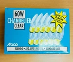 Abco 60w (12 Pack) Chandalier Clear Torpedo Bulb Standard Base. Fixed Price $45.00.
