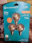 Ecosmart 60-w G16.5 Soft White Dimmable Clear Glass Vintage Led Bulbs (3-pack). Fixed Price $12.00.