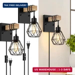 Lomoky Plug In Wall Sconces Set Of Two, Vintage Wood Lamps With Cor. Fixed Price $51.97.
