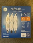 Ge Refresh Led Hd 40-watt Daylight Dimmable Candle Light Bulb (6-pack). Fixed Price $15.00.