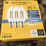 Ge 3pk 100w Decorative Ultra Bright Led Bulbs Nib. Free Ship. Fixed Price $15.25.