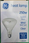 Ge Heat Lamp 250w 120v 5,000 Hrs 4.6 Yrs Life Br40 Clear Med Base. Fixed Price $12.00.