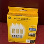 Ge Ultra Bright Led Med. Base Cam. Ind/out. Chandelier Bulbs 3 Pack 1080 Lumens. Fixed Price $10.80.