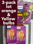 New 3-pack Lot Philips Orange Yellow A19 Medium Base 4w Led Party Light Bulb. Fixed Price $22.31.