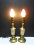 Vintage Pair Of Brass Table Lamps With Etched Asian Motif 11" High W/ New Cords. Fixed Price $74.99.