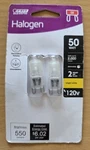 Feit Electric Halogen 50 Watt 2x Frost G9 Base Light Bulbs Bright White Dimmable. Fixed Price $15.99.