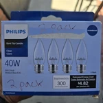 Philips 40w Ba9.5 Bent Tip Candle Light Bulbs E26 Pack Of 2. Fixed Price $5.00.