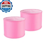 Wankaix Set Of 2 Drum Lamp Shades Natural Linen Pink 13x13x10 Table. Fixed Price $43.74.