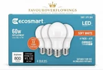 Ecosmart Led Light Bulbs 60w A19 Soft White 800 Lumens Dimmable 4 Pack. Fixed Price $14.95.