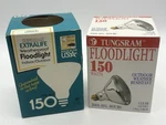 Lot Of 2 Vintage Floodlight Bulbs 150w Supreme Extralife & Tungsram Nos. Fixed Price $28.45.