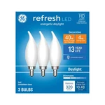 Ge Refresh 40w Equiv 4w Led Bulbs Cac Candelabra Base Daylight Dimmable 3-pack. Fixed Price $12.95.
