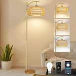 Zecoxol Gold Rattan Boho Floor Lamp For Living Room W/ Dimmer & Remote Control. Fixed Price $101.98.
