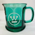 Vintage Westinghouse Logo Green Glass Mug Faceted Flared Rim Advertising Usa. Fixed Price $24.00.