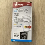 Satco S8209 18 Watt (75 Watt) 1200 Lum Mini Spiral Cfl Bright White 4100k Gu24. Fixed Price $12.00.