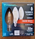 Ecosmart 60 Watt Eqv. B11 Dimmable E12 Candelabra Led Bulb Warm White 3 Pack. Fixed Price $9.99.