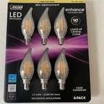 Feit Electric Led Dimmable Clear Chandelier 2700k Soft White Filament Lamps-6pk. Fixed Price $16.99.