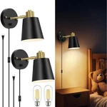 Lomoky Plug In Wall Sconces Set Of 2, Dimmable Lights With Black & Gold. Fixed Price $58.99.