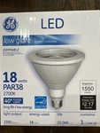 Ge Par38 18w Low Glare Dimmable 1550 Lumens 40 Deg Flood Light. Fixed Price $12.00.