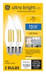 Led 8w Candle Bulb W/medium Base. Sw Ultra Bright 2pk - 93131752. Fixed Price $24.58.
